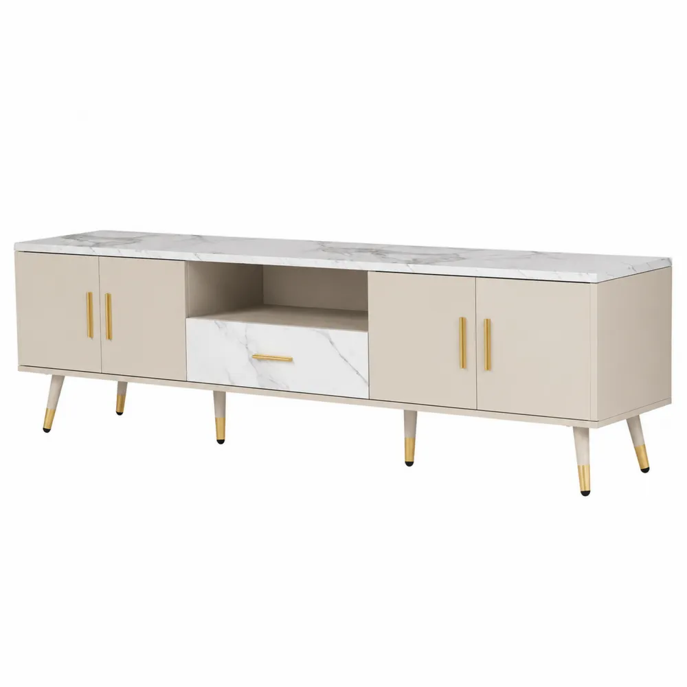 TV-Schrank Marmor Beige Metallfüße 180cm-novarvencio
