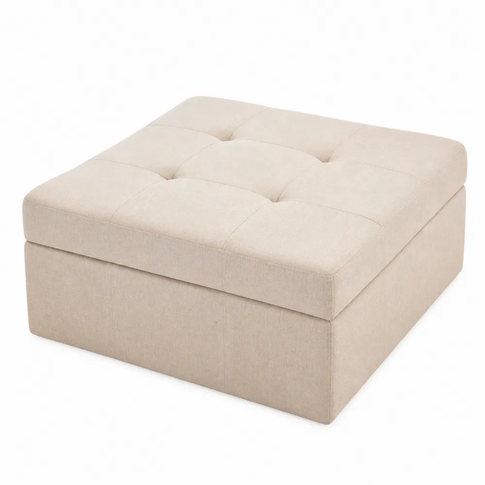 Quadratischer Hocker mit Aufbewahrung Beige Stoff 76x76x43cm-novarvencio