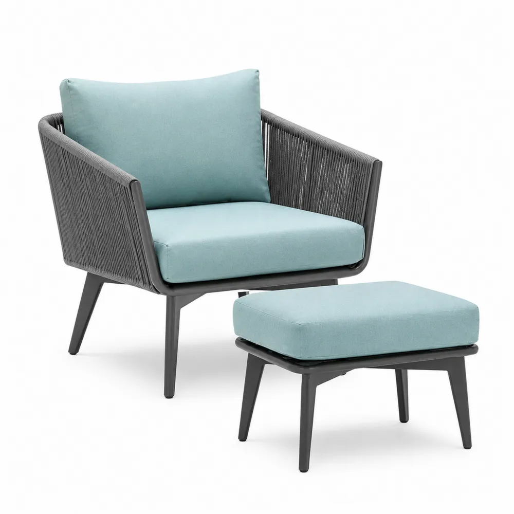Loungesessel Set mit Fußhocker Polyester Hellblau Stahlseil Grau-novarvencio