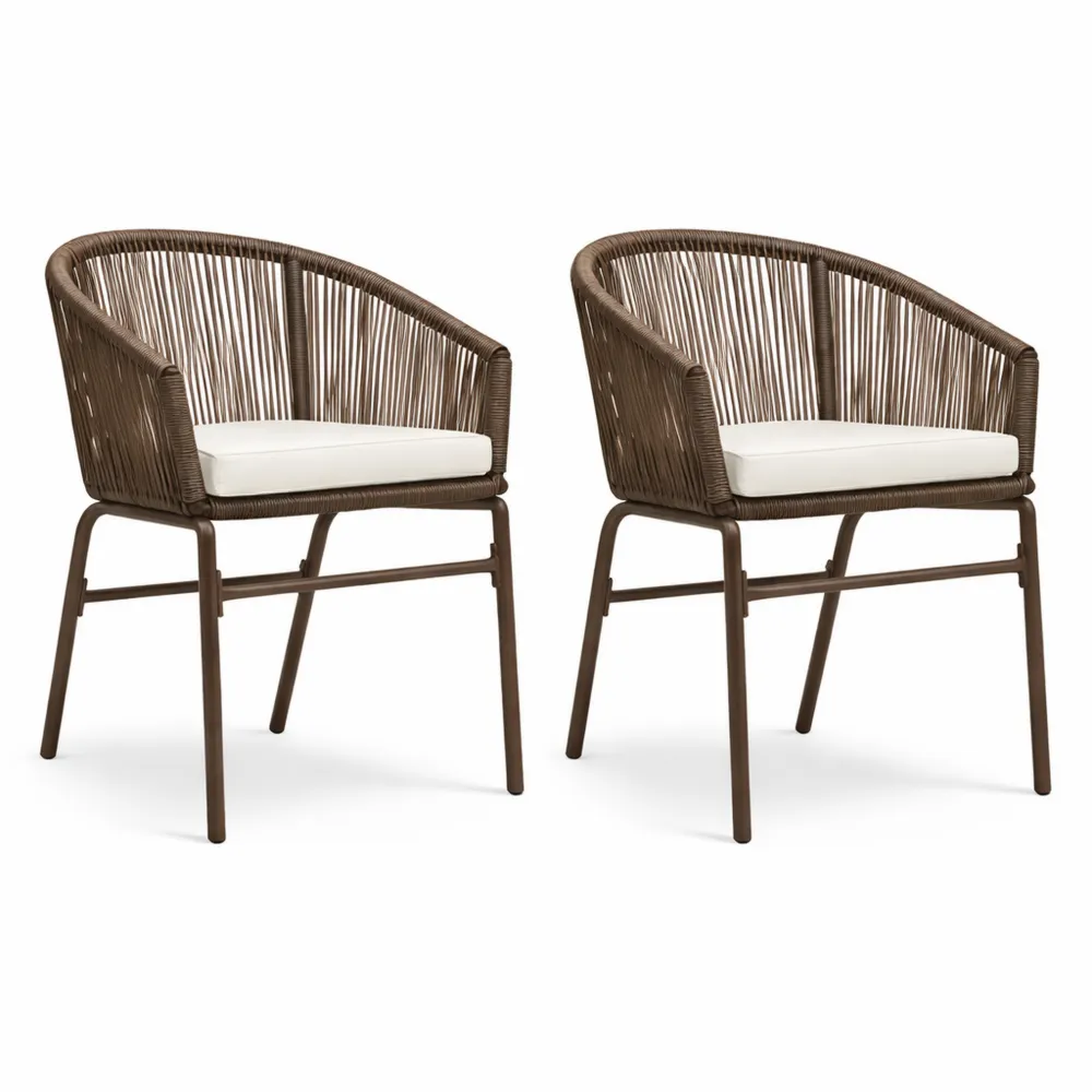 2er-Set Gartenstühle Metall Rattan Braun mit Polyesterkissen-novarvencio
