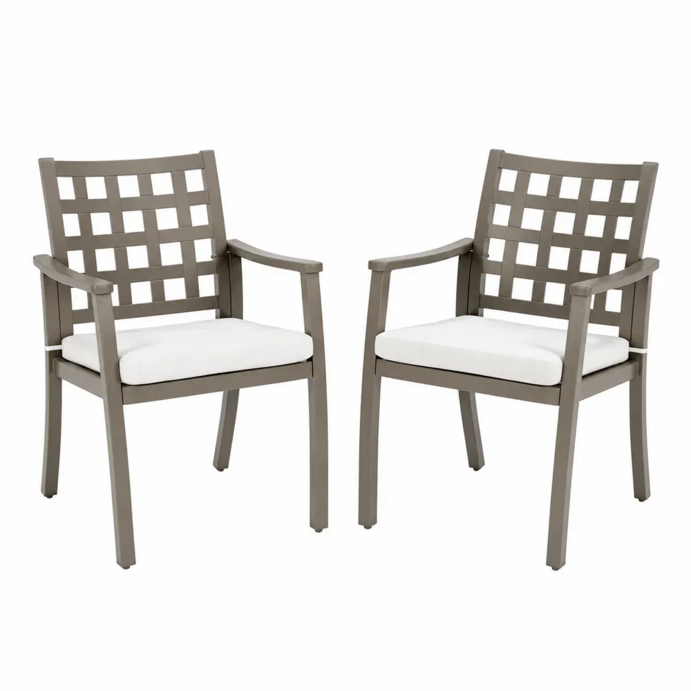 2er-Set Gartensessel Aluminium Grau mit Weißen Kissen-novarvencio