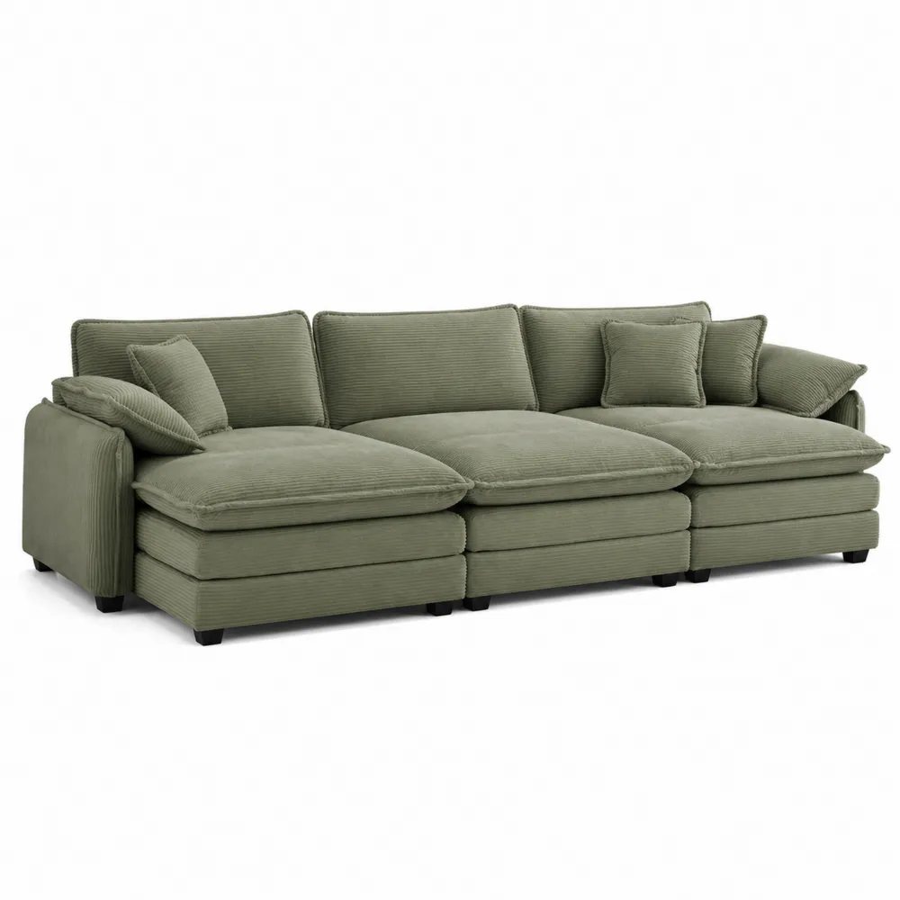Sofa-Set aus Baumwollcord in Olivgrün, Modular-novarvencio