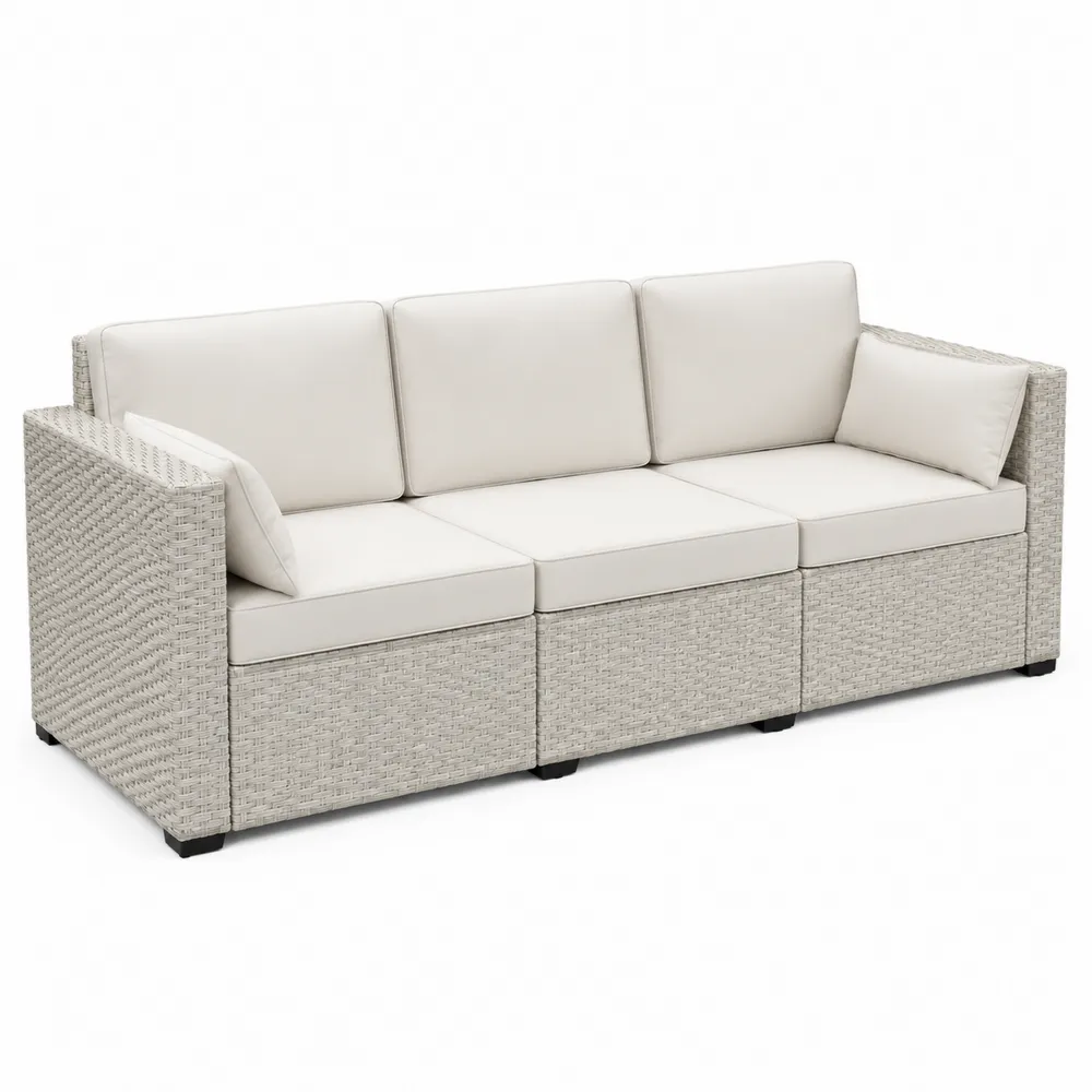 3-Sitzer Garten-Sofa aus PE-Rattan Beige-novarvencio