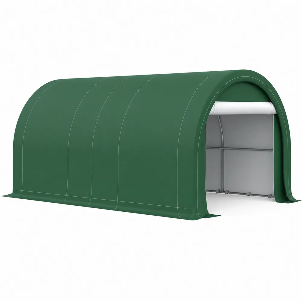PVC Carport Gewölbte Überdachung Stahlrahmen Grün 3x6x3 m-novarvencio