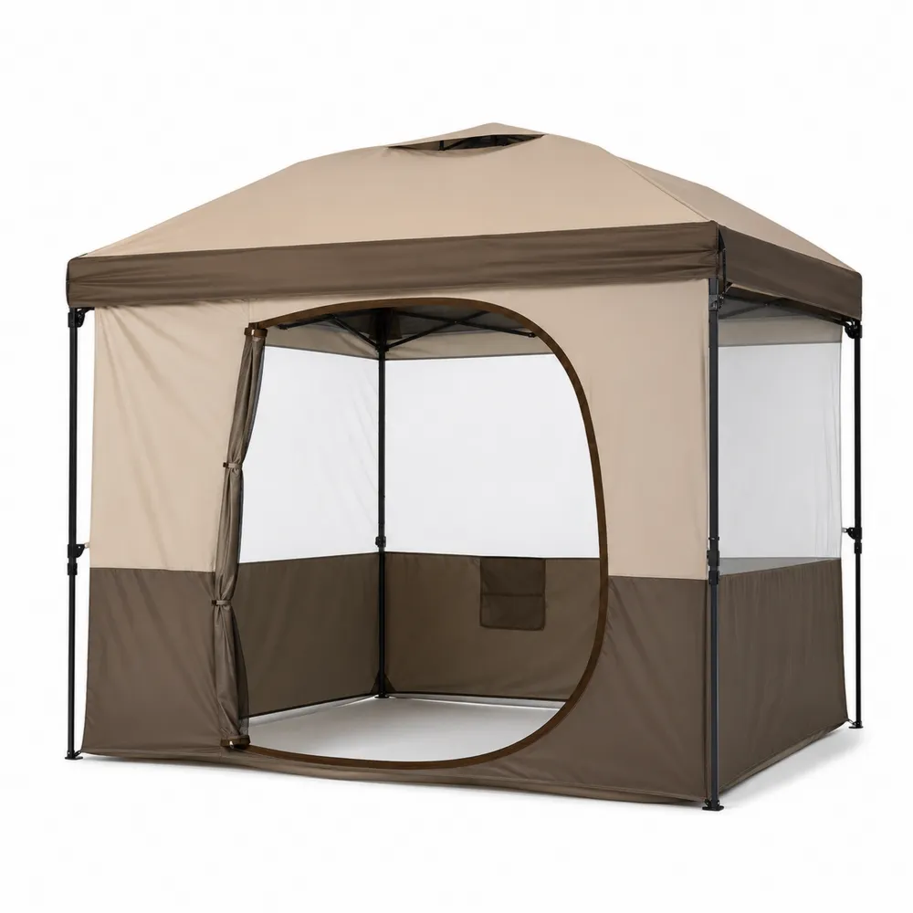 Pavillon Zelt 3x3m Polyester Stahl Braun/Beige-novarvencio