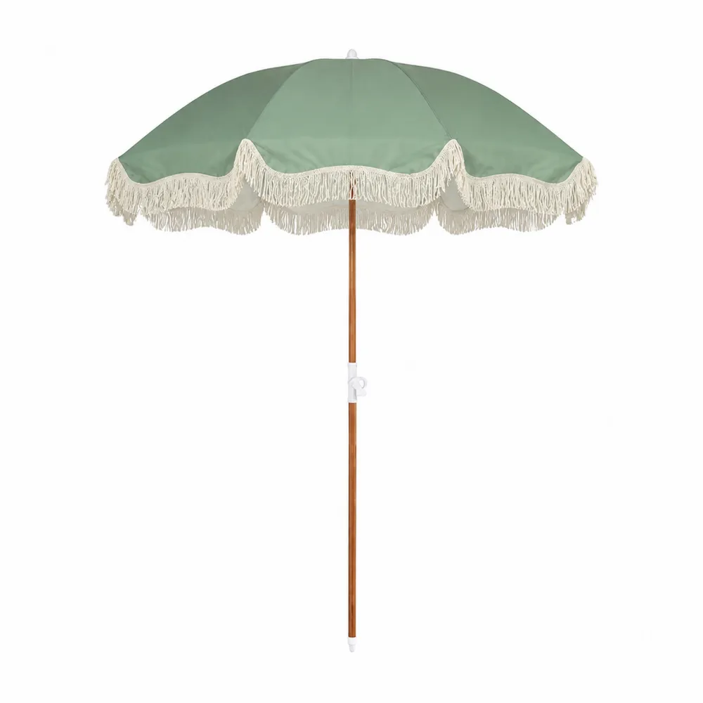Runder Holzrahmen-Terrassenschirm 180 cm Polyester Grün mit Fransen-novarvencio