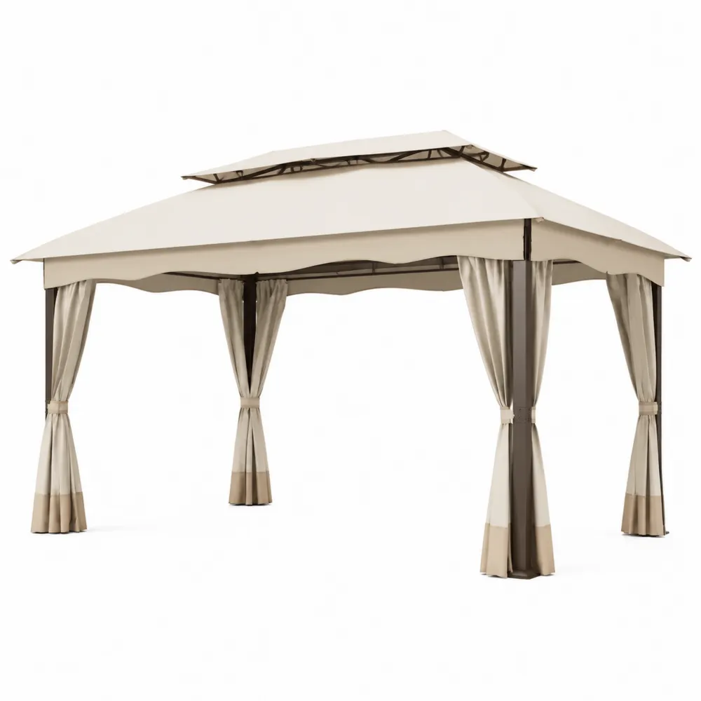 Pavillon 3x3m mit Stahlrahmen und Polyesterwänden Beige-novarvencio