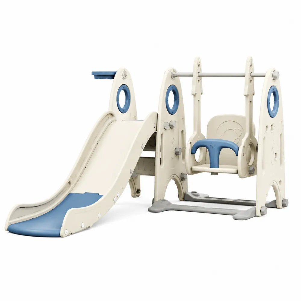 Kinderrutsche mit Schaukel aus PE-Kunststoff Beige/Blau-novarvencio