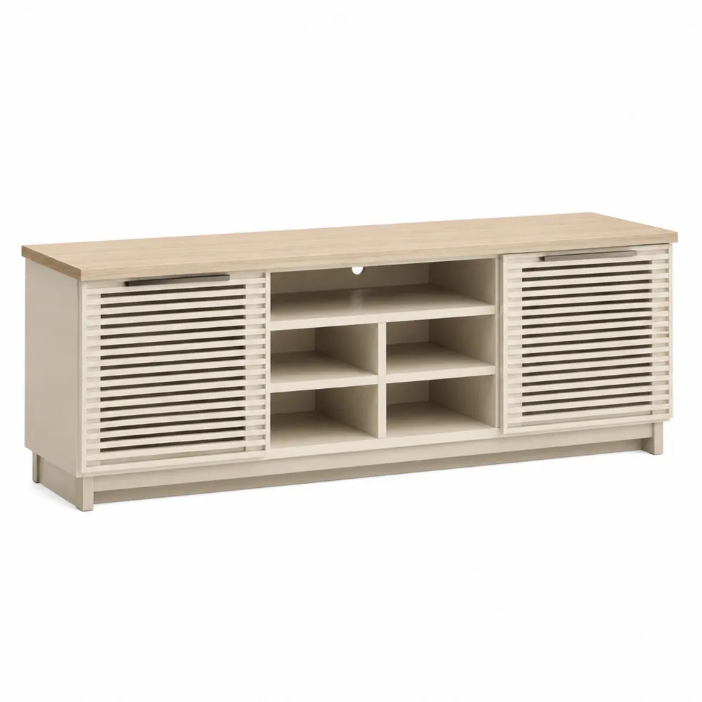 TV-Schrank Holz mit Lamellentüren 200x40x50 cm Beige-novarvencio