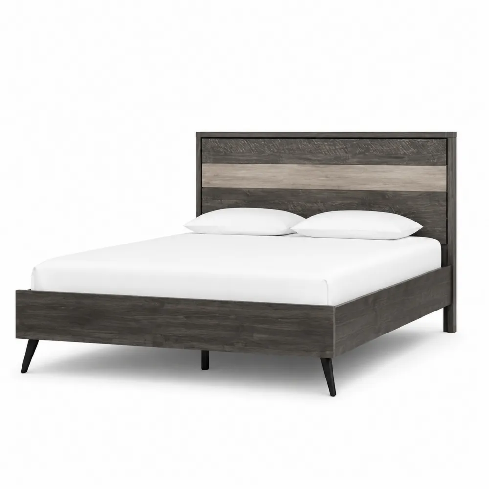 Doppelbett aus Eichenfurnier mit Metallbeinen, Grau/Braun, 200x160 cm-novarvencio