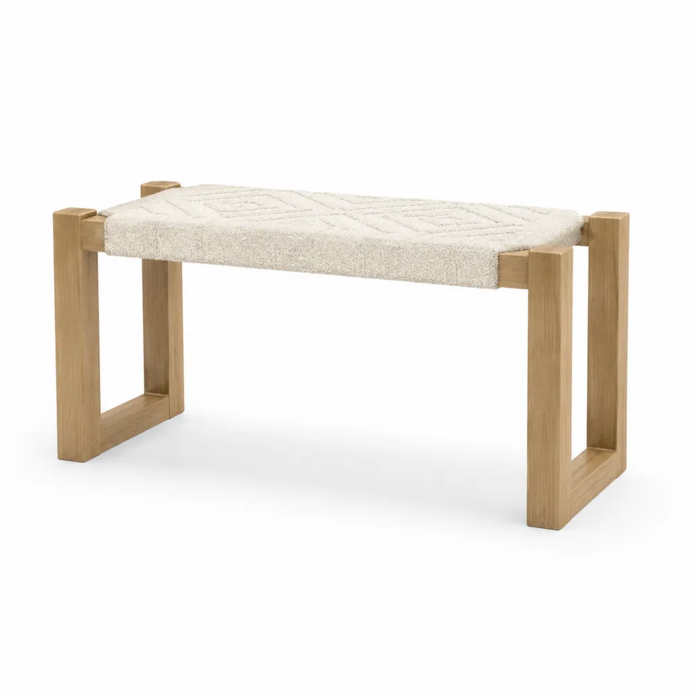 Holzbank mit Polstersitz aus Polyester, Creme, 100 cm-novarvencio