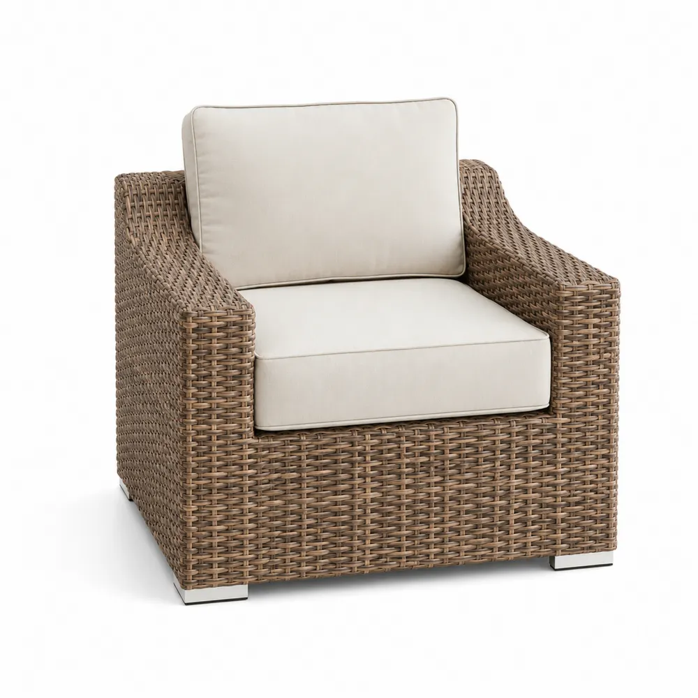 Polyrattan Sessel mit Kissen, Beige-novarvencio