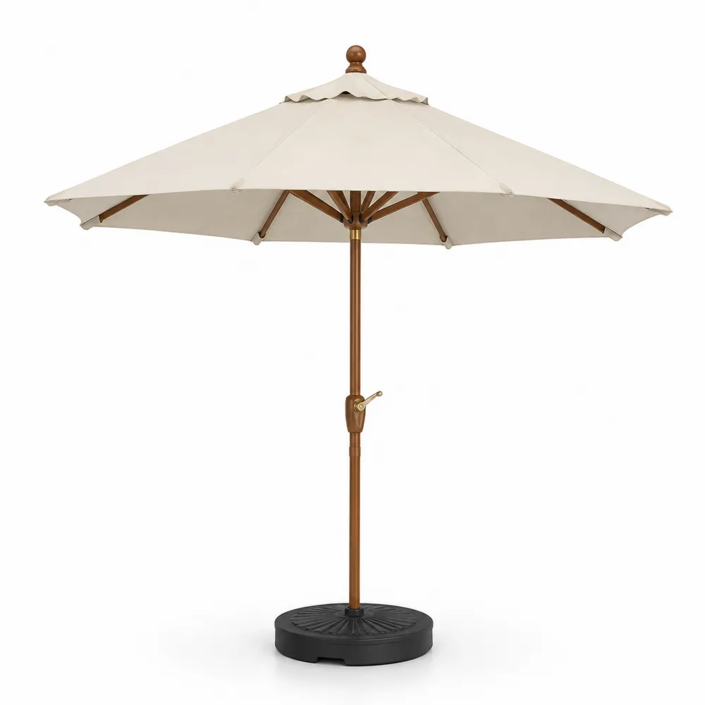 Terrassenschirm rund Beige, Polyester, Holz, Höhe 2.5m, Durchmesser