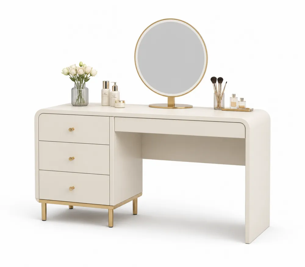 Schminktisch aus MDF und Stahl Beige mit