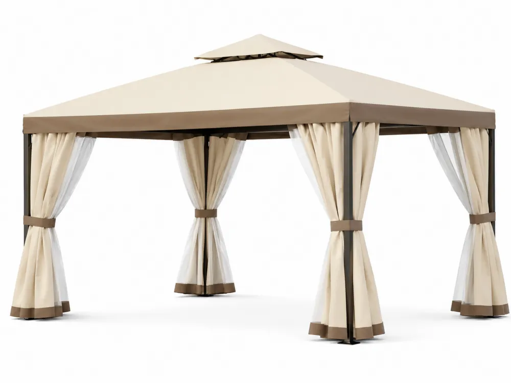 Pavillon 3x4m Stahlrahmen Polyestergewebe Beige