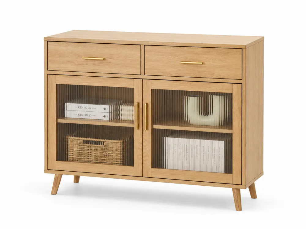 Sideboard aus Eichenholz mit geriffeltem Glas und