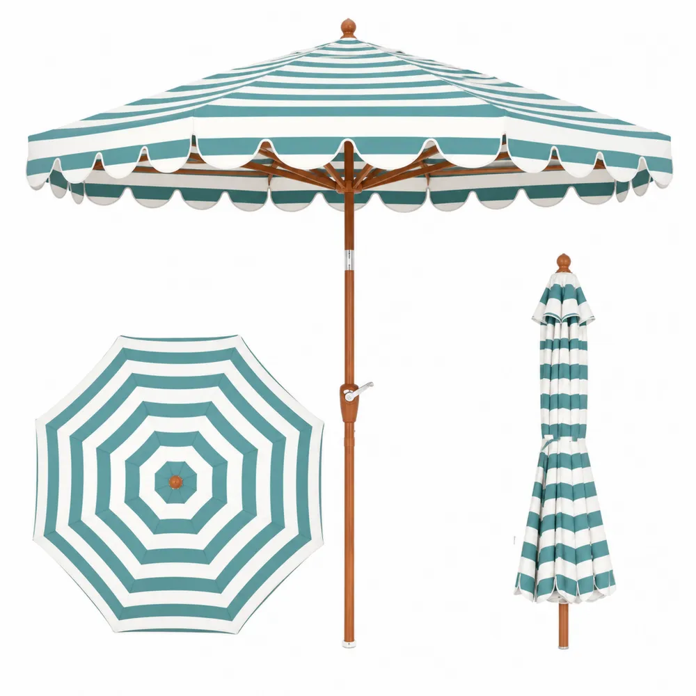 Polyester-Strandschirm mit Holzgestell Grün/Weiß Gestreift 200
