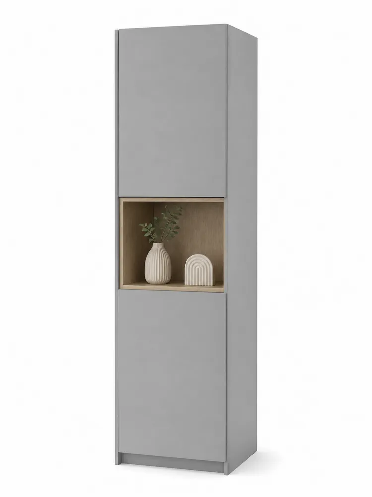 Grauer Holzschrank mit Regal 190