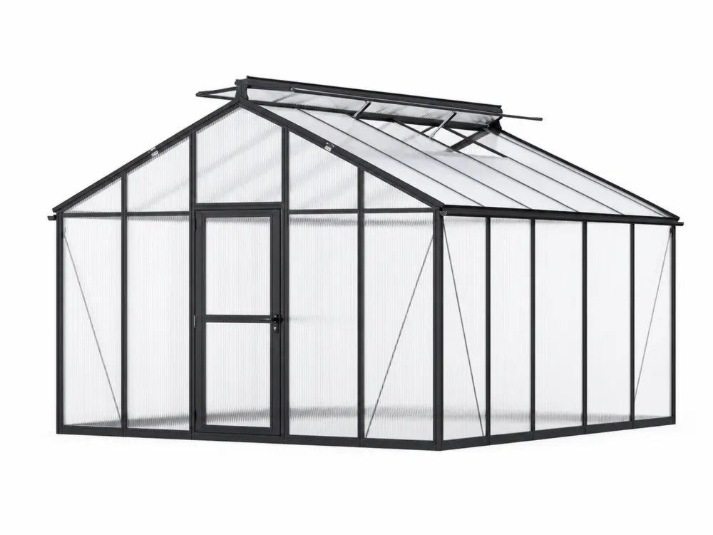 Gewächshaus Aluminium Polycarbonat Schwarz 250x370x195