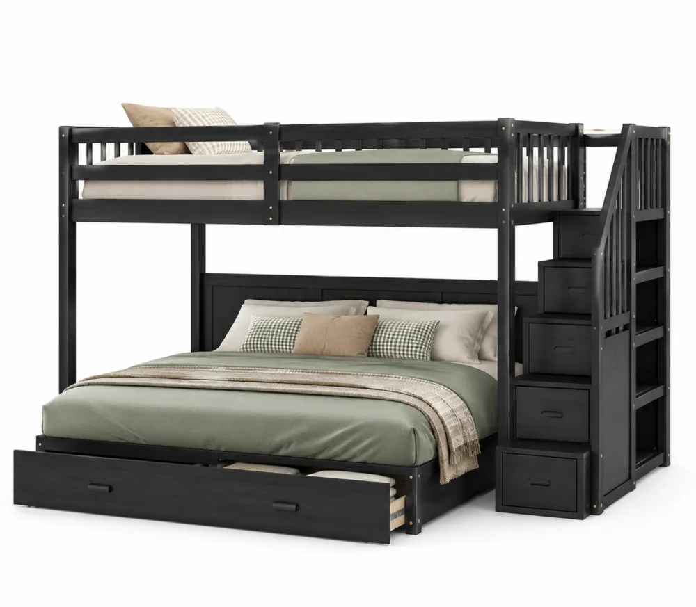Kiefernholz Etagenbett mit Schubladen und Treppe