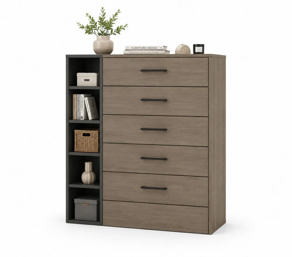 Schrank mit 5 Schubladen und Regal aus Holzwerkstoff