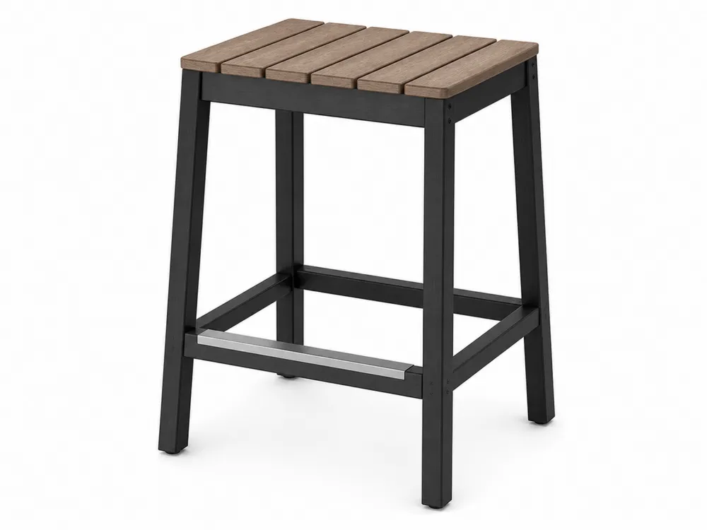 Metall Barhocker mit Akazienholz-Sitz in
