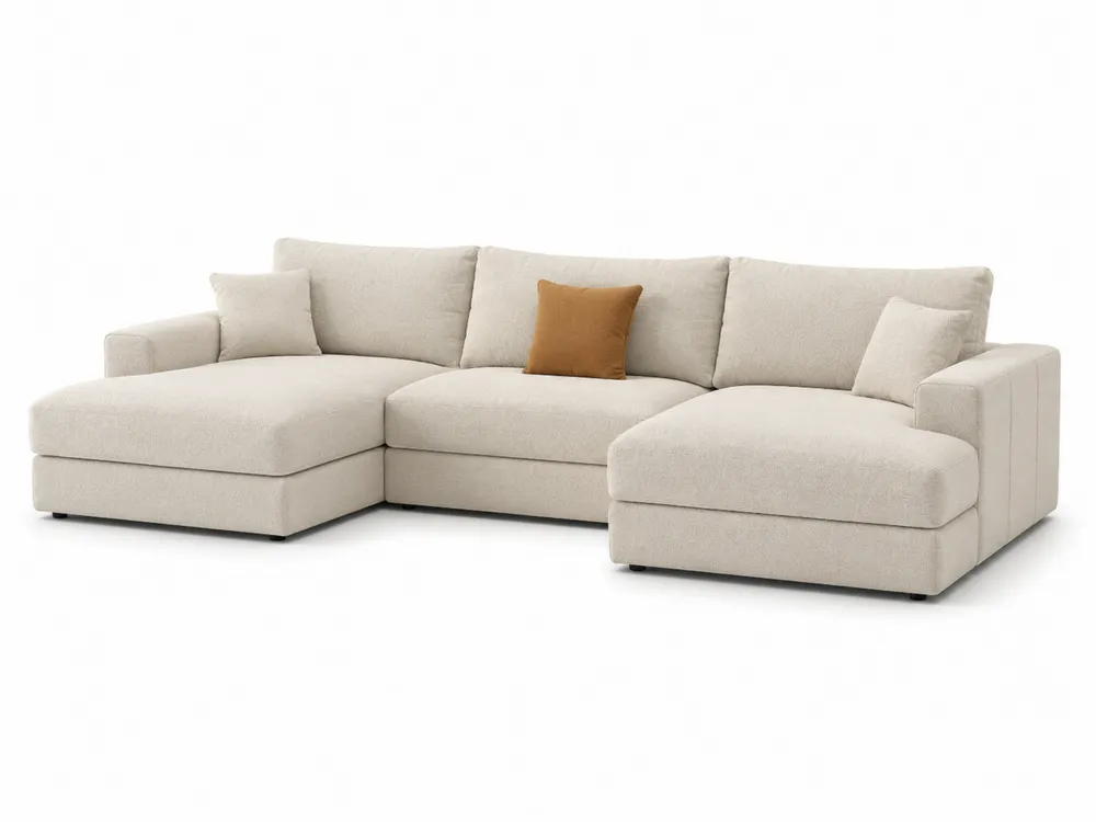Ecksofa aus Stoff in Beige mit Ottomane 275x150x85