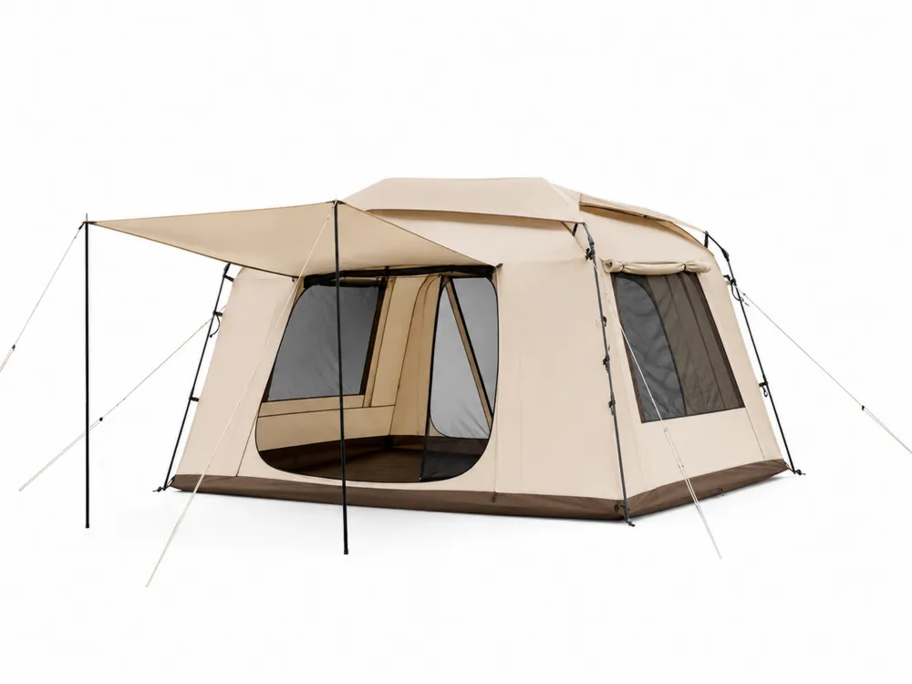 Baumwoll-Familienzelt für 6 Personen, Beige, 400x300x230