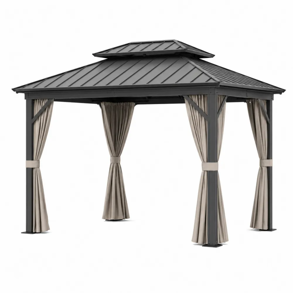 Pavillon aus Aluminium mit Stahlblechdach Grau/Beige 300x300x250