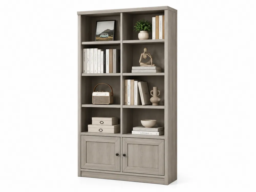 Holzbücherregal mit 5 Böden und Türen in Grau, 180cm