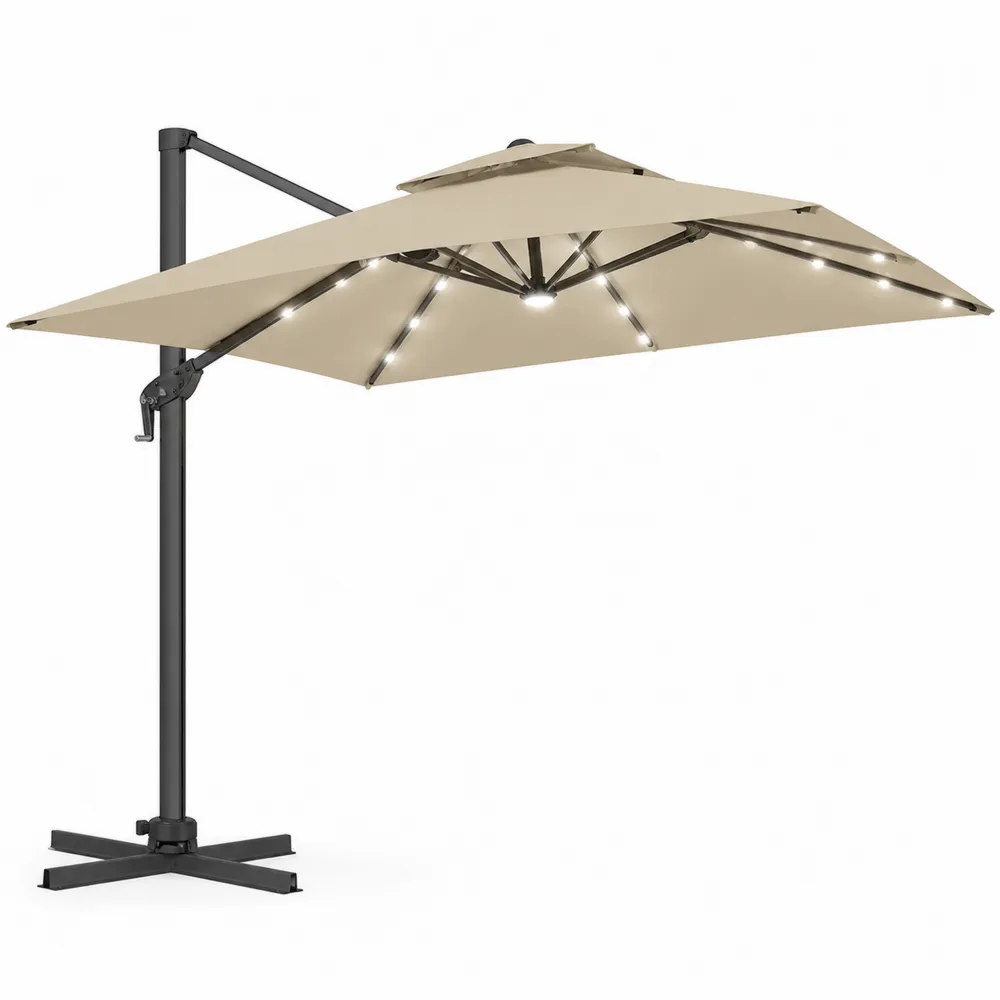 Ampelschirm aus Metall und Polyester mit LED, 300x300 cm,
