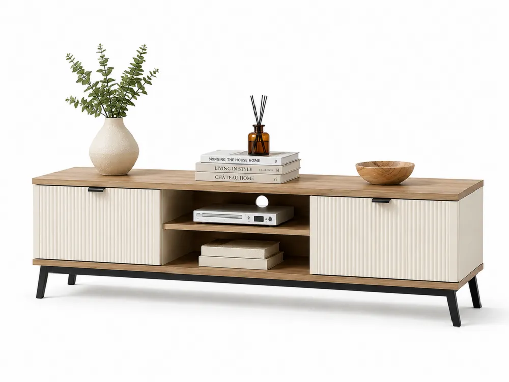 TV-Möbel Holzfurnier Metall Beige
