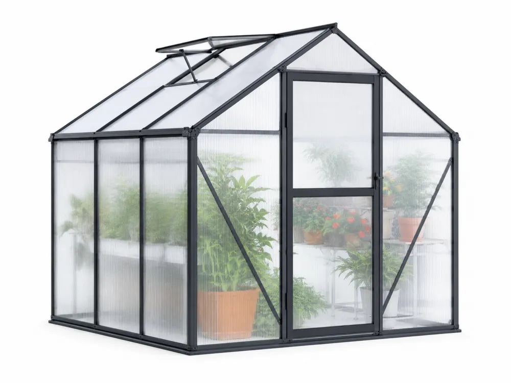 Polycarbonat Aluminium Gewächshaus 250 x 185 x 195 cm,