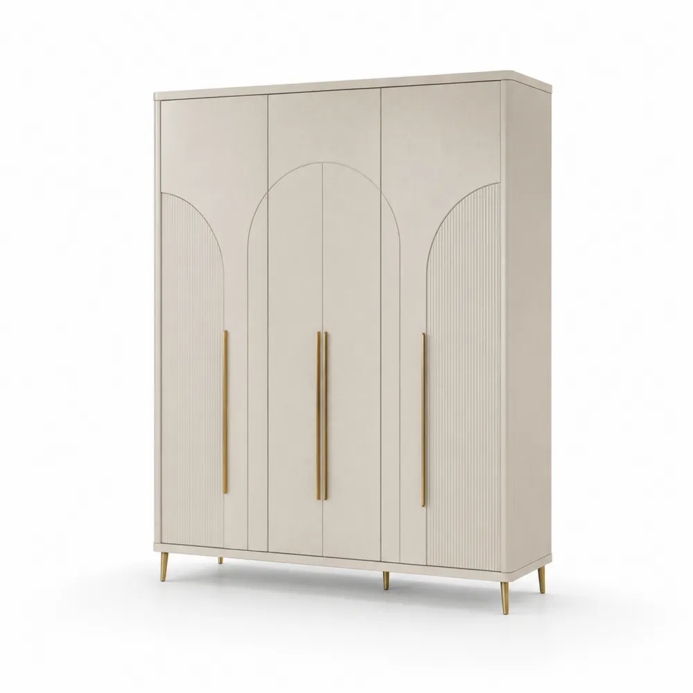 Kleiderschrank 4-türig Holz Beige mit