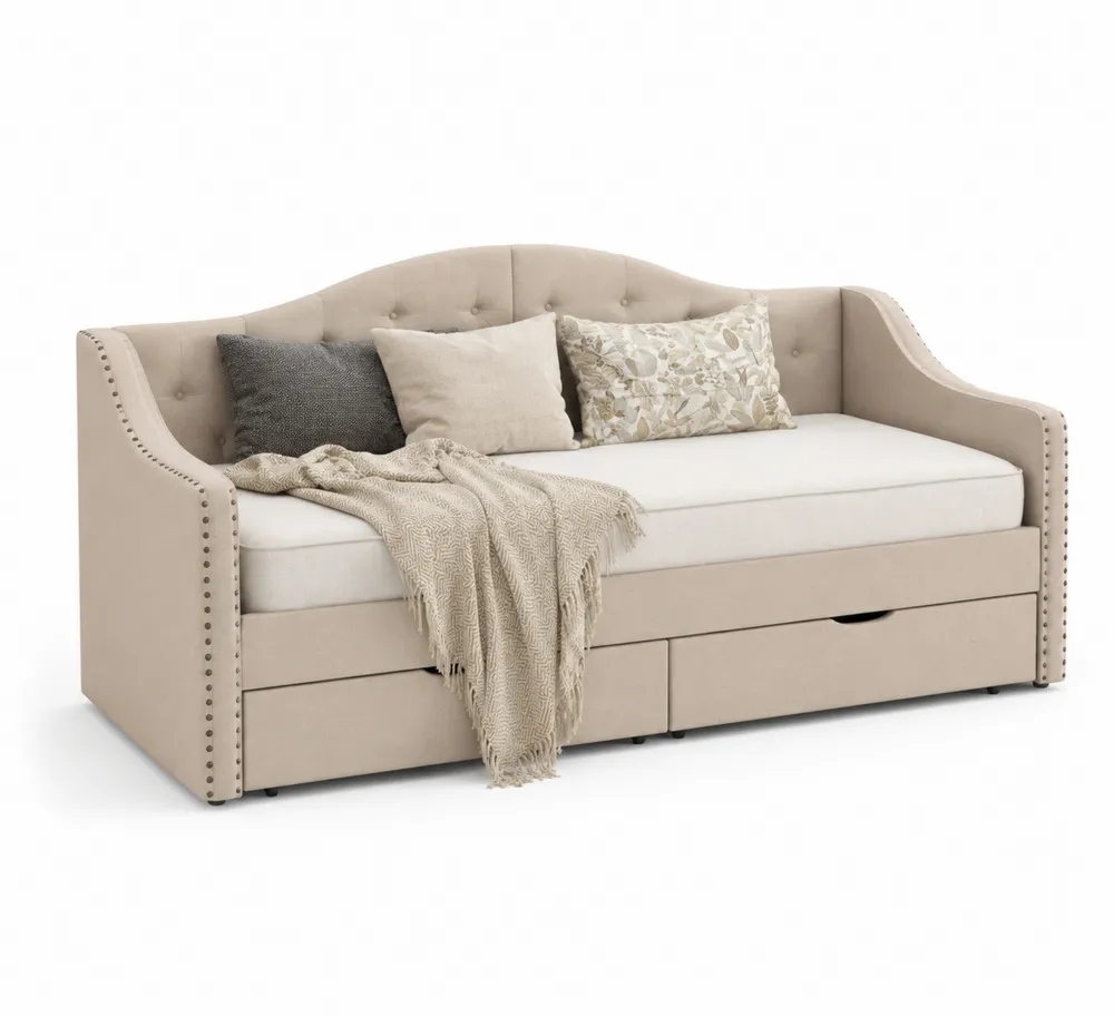 Tagesbett mit Stauraum Beige Stoff und
