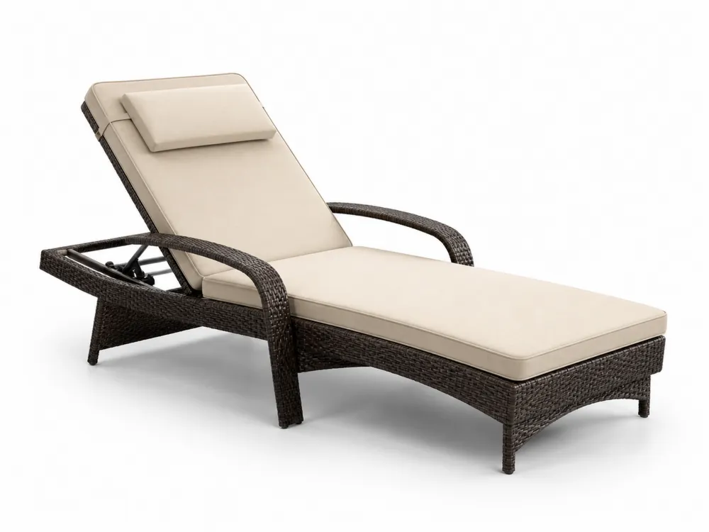 Outdoor-Liegestuhl Polyrattan Braun/Beige