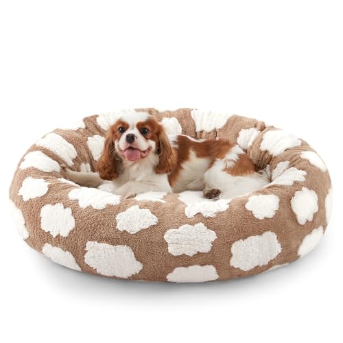 Cloud Pattern Donut Dog Bed, Calming Plush Bed for Large Dogs