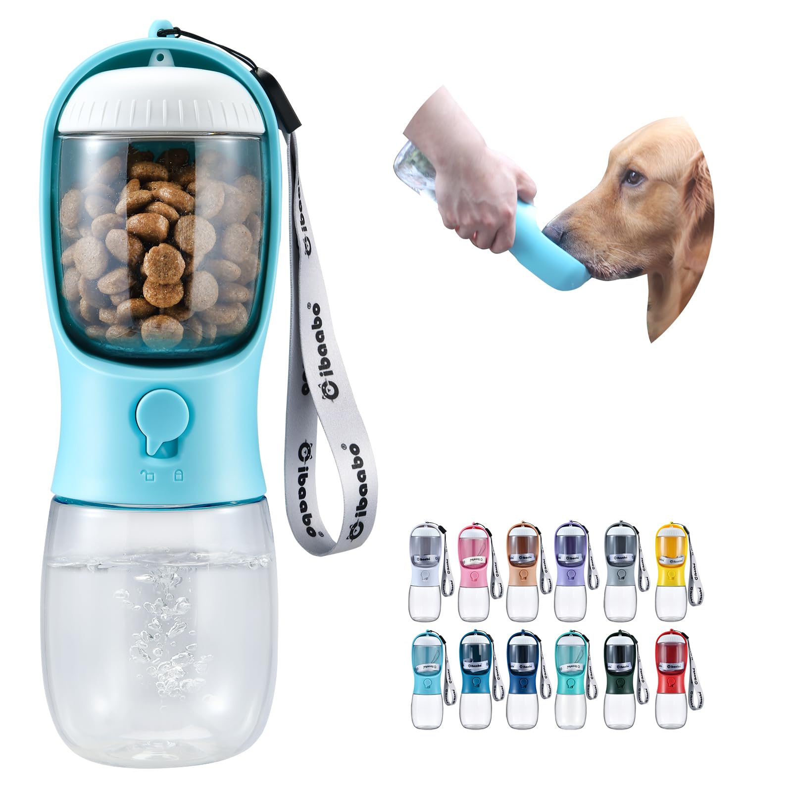 Portable Dog Water Bottle with Food Storage, 2-in-1 Leak-Proof Pet Water Dispenser for Outdoor Walking, Hiking & Travel