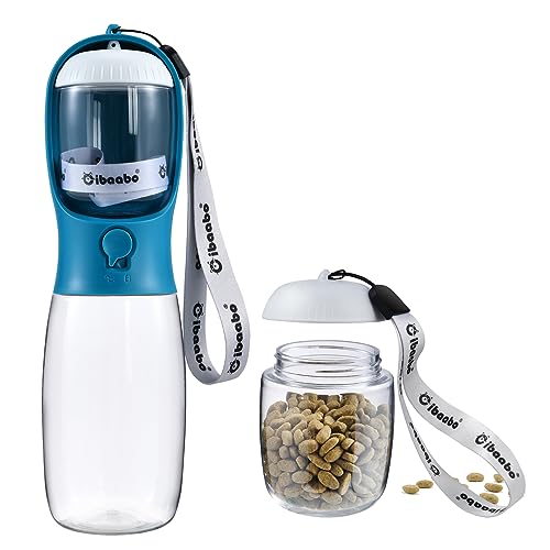 Portable Dog Water Bottle with Food Storage, 2-in-1 Leak-Proof Pet Water Dispenser for Outdoor Walking, Hiking & Travel