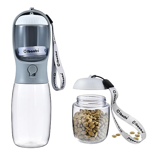 Portable Dog Water Bottle with Food Storage, 2-in-1 Leak-Proof Pet Water Dispenser for Outdoor Walking, Hiking & Travel