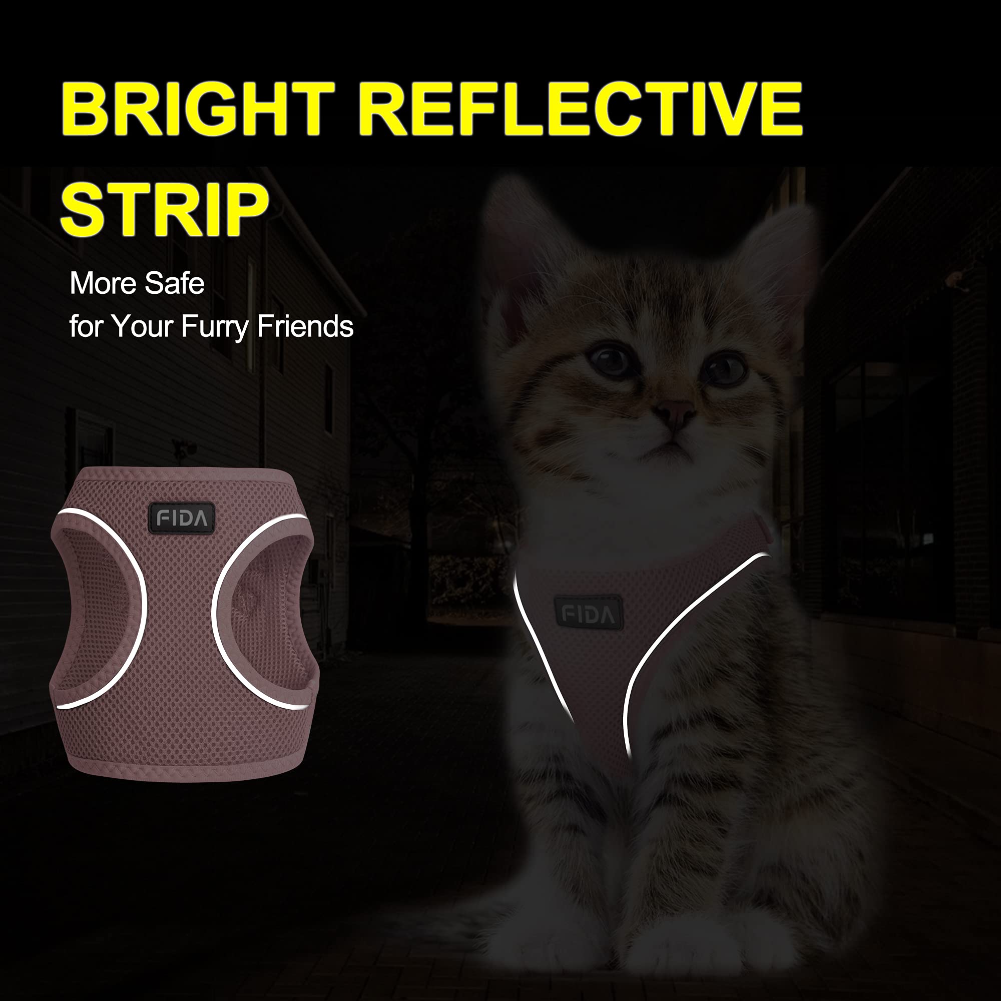 Breathable Mesh Cat Harness and Leash Set, Escape Proof Reflective Vest for Kitten Outdoor Walking