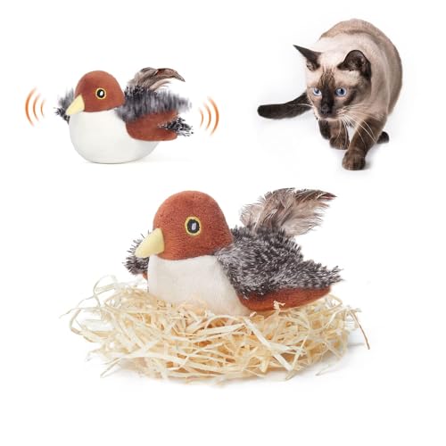 Interactive Cat Toy Bird with Hanging Wand, Squeaky Plush Teaser for Indoor Cats