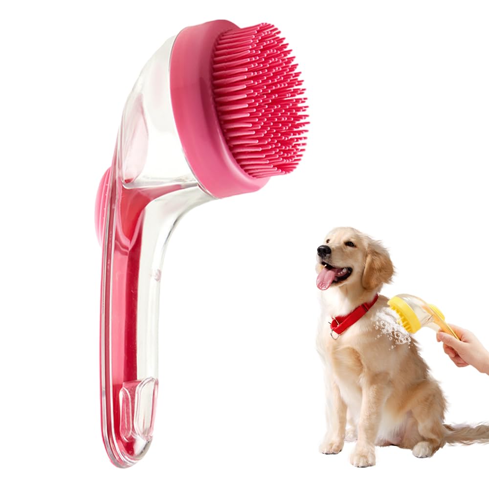 2 in 1 Dog Bathing Grooming Massage Brush with Shampoo Dispenser