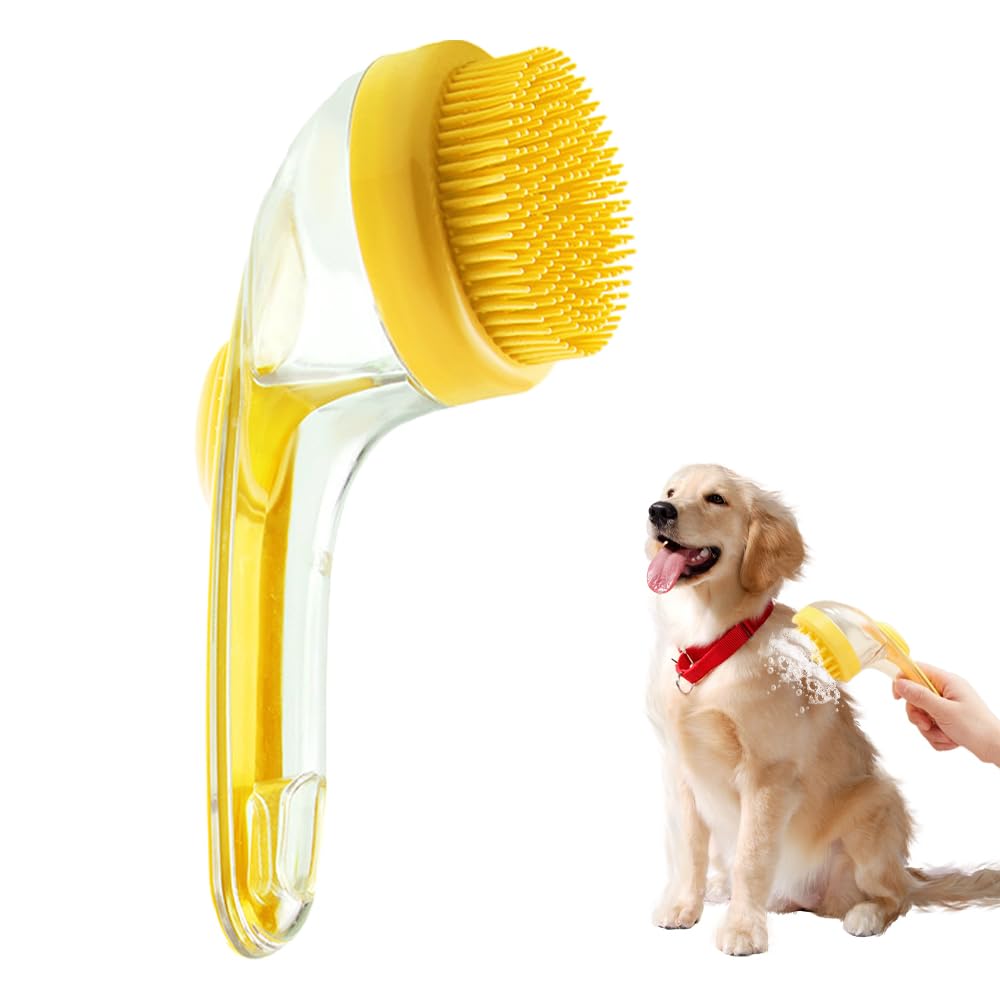 2 in 1 Dog Bathing Grooming Massage Brush with Shampoo Dispenser