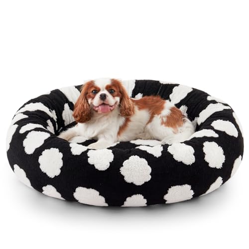 Cloud Pattern Donut Dog Bed, Calming Plush Bed for Large Dogs