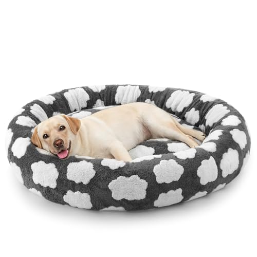 Cloud Pattern Donut Dog Bed, Calming Plush Bed for Large Dogs