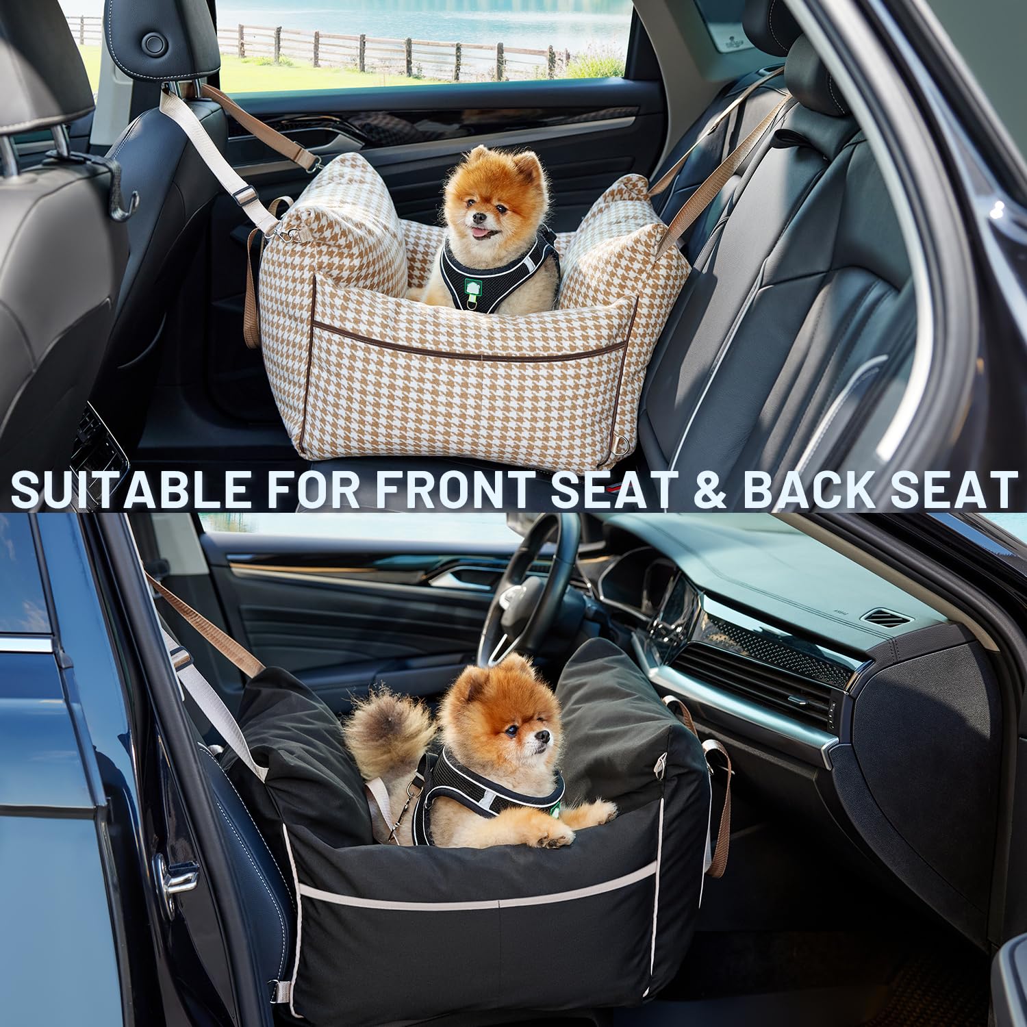 Car Seat for Small Pets - Waterproof Pet Booster Seat for Car with Clip-On Safety Leash