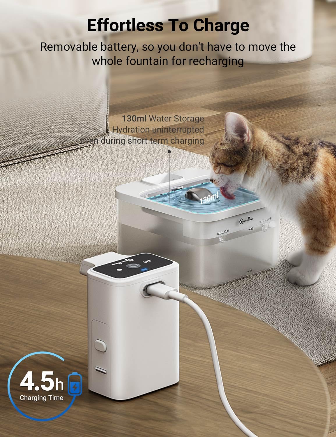 84oz/2.5L Wireless Pet Water Fountains  with Motion Sensor, Ultra Quiet Pump