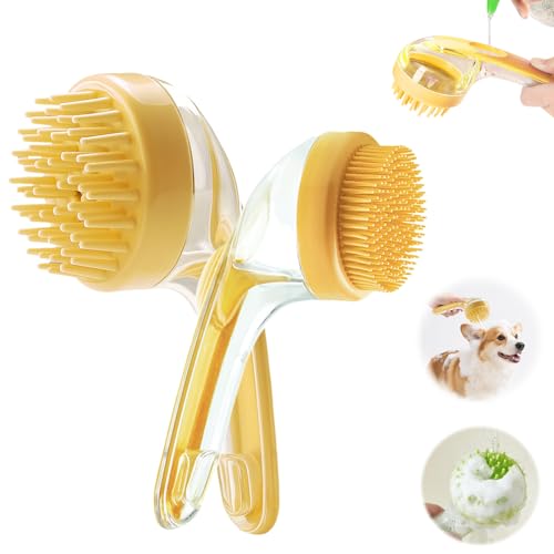 Pet Bath Brush with Shampoo Dispenser, Soft Silicone Grooming Brush for Dogs & Cats