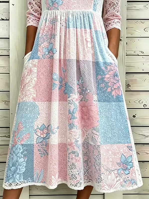 Women's Casual Loose-Fit Printed Round-Neck Dress